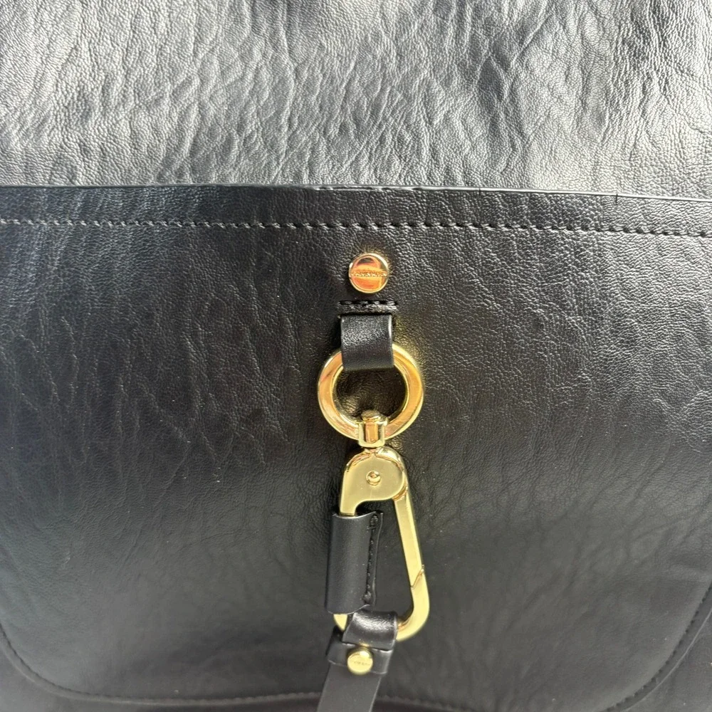 Calvin Klein Black Faux Leather Winged Tote Bag Gold Hardware Handbag
